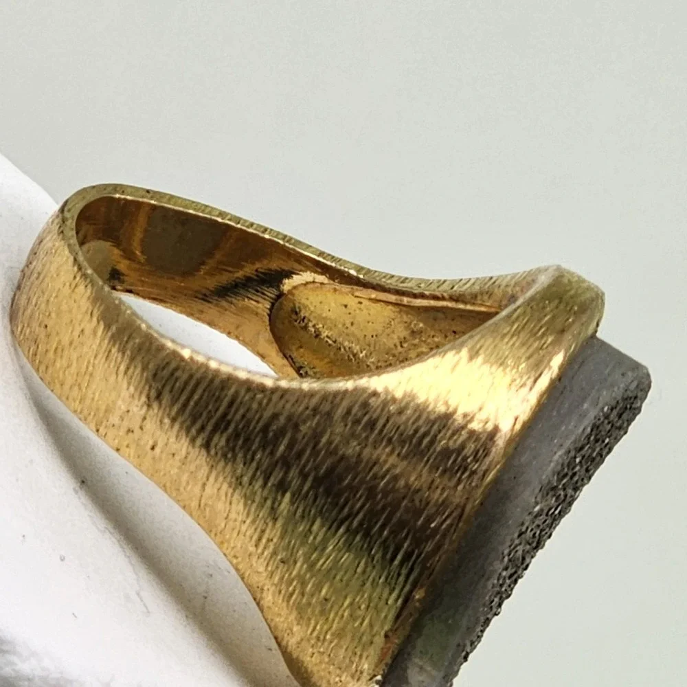 Gold Tone Gray Sparkle Druzy Statement Ring Texture Band Cocktail Jewelry Sz 6.5